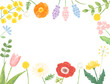菜の花やチューリップやタンポポなどの春の花のフレーム