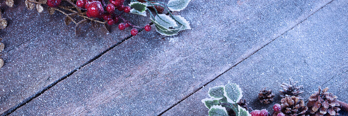 Wall Mural - christmas holidays scenic background with wooden table and christmas decoration.
