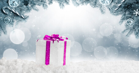 Wall Mural - christmas gift box and copy space. christmas background