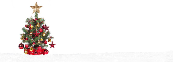 Wall Mural - christmas tree with decoration on a winter background.