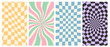 © DisignUA - Groovy hippie 70s vector backgrounds set. Chessboard and twisted patterns. Backgrounds in trendy retro trippy styleTwisted and distorted vector texture in trendy retro psychedelic style