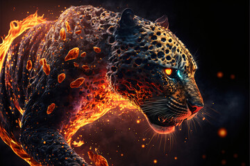 Wall Mural - Epic cinematic portrait of a leopard filled with equal parts mysterious smoke and ethereal fire