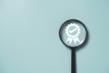 Fototapete - White the best quality assurance inside of magnifier glass for focus guarantee product and ISO service concept.