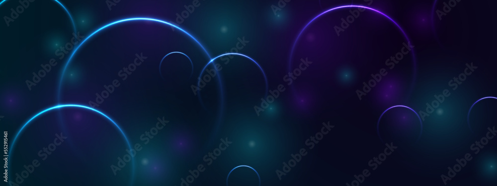 Blue ultraviolet neon glowing rings abstract tech background ...