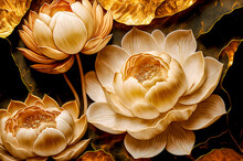 Beautiful Gold Waterlily Or Lotus Flowers. Floral Background. Generative AI