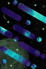 Wall Mural - stylish abstract illustration with moon framed with viva magenta color.creative planets and swirls.b