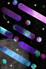 Wall Mural - stylish abstract illustration with moon framed with viva magenta color.creative planets and swirls.b