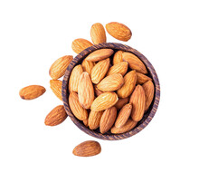 Almond Nuts In Wood Bowl Isolated On Transparent Png