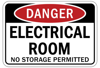 Wall Mural - electrical room warning sign and label no storage permitted