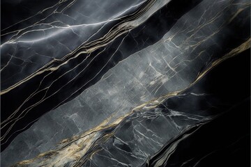  a black and gold marble wallpaper with a black background and a gold stripe on the bottom of the wall. Generative AI