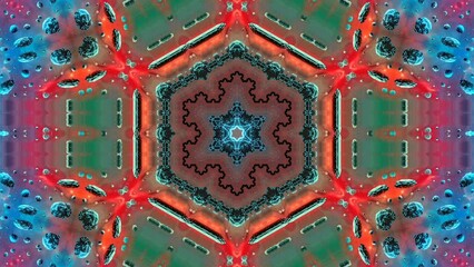 Canvas Print - Loopable abstract colorful blue and red fractal kaleidoscope texture background. Hypnotic animation