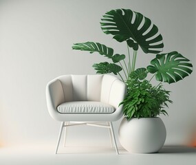 Wall Mural - Creative interior design on white background with white single sofa. generative ai