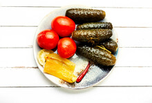 Assorted Mixed Pickled Vegetables In Plate