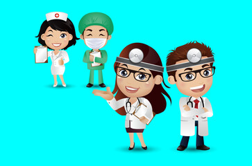 Doctor with different poses. vector