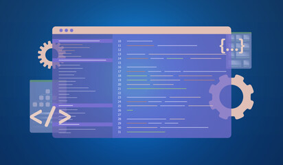 Wall Mural - software development web coding process concept. computer programming, information technologies and 
