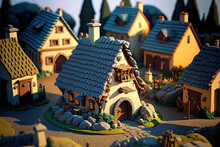 Generative AI : Miniature Model Or Diorama Depicting A Village Of Gauls Village From 50 BC Who Fought Bravely Against The Romans