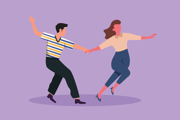 Wall Mural - Character flat drawing happy people dancing salsa. Attractive man and woman in dance. Pair of dancer with waltz tango and salsa style move. Couple dancing together. Cartoon design vector illustration