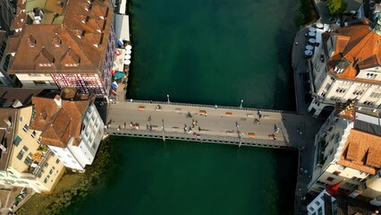 Wall Mural - River Reuss in the City of Lucerne in Switzerland from above - aerial view - travel photography