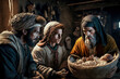 Dreikönige Dreikönigsfest Epiphanias Bethlehem mit Maria und Josef und Jesuskind created with Generative AI Digital Art Illustration Skizze