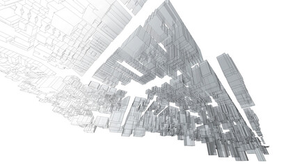 Wall Mural - Modern Architecture background. Perspective 3d Wireframe of building. 