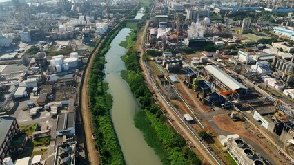 Wall Mural - Aerial view, Oil refinery Petrochemical Plant industrial. Concept energy or transportation energy import, export.