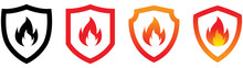 Fire Shield Icon Set. Style Sign Symbol, Vector Illustration