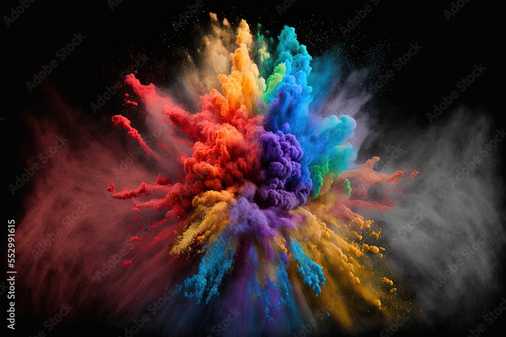 Explosion of colored paint powder on black background. Multi color ...