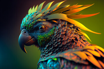 Wall Mural - colored abstract bird of paradise on a black background. image created with generative ai technology