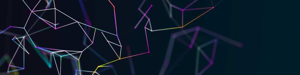 Wall Mural - Abstract 3D illustration with connected dots and lines. Wireframe polygonal element. Science and technology. 3d.