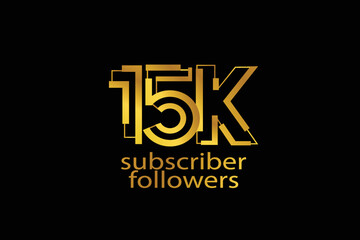 15K, 15.000 subscribers or followers blocks style with gold color on black background for social media and internet-vector