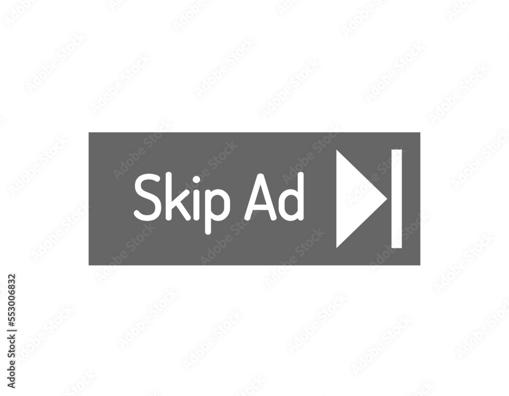 Skip Ad button vector. Web text box to skip ads and advertisements. vector on white background