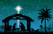 Nativity Scene with the Star of Bethlehem. Scene of the Nativity of Jesus Christ. Bright Star of Bethlehem. Christmas night