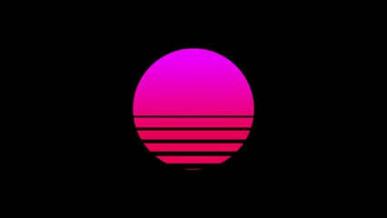 Wall Mural - Pink red retrowave, synthwave, vaporwave seamless loop animation of sun or moon with perspective horizontal lines. 80s aesthetics sunset animation. Pink red sun. Retrowave vibe.