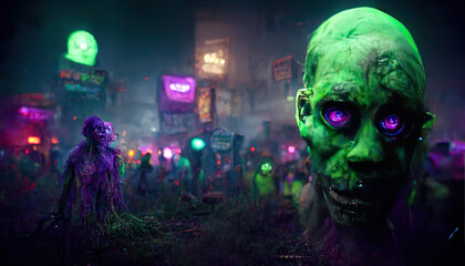 Green zombie. AI generated background.