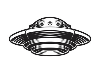 black and white vector illustration of a flying saucer on a white background