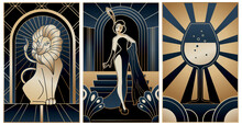 Illustrations Of Art Deco Style In Black And Gold Colours