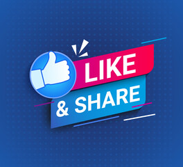 Like and Share, Social symbol and recommendation on halftone background. Like icon with thumb up.Design template for web, banner, poster, followers in social media and posts.Vector illustration.