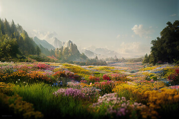 Beautiful flower meadow. AI generated.