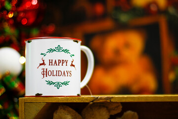 christmas celebratory cup with christmas background