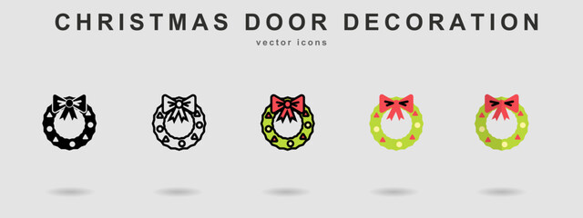 collection of 5 styles christmas door decoration icons