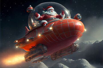 Wall Mural - Generative AI abstract render of Santa Claus in a spaceship