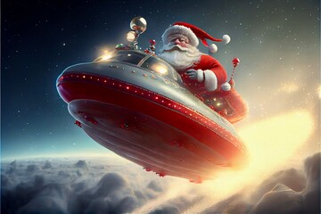 Wall Mural - Generative AI abstract render of Santa Claus in a spaceship