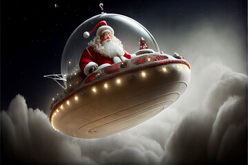 Wall Mural - Generative AI abstract render of Santa Claus in a spaceship