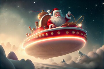 Wall Mural - Generative AI abstract render of Santa Claus in a spaceship