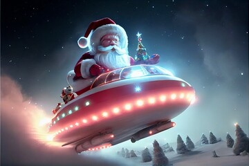 Wall Mural - Generative AI abstract render of Santa Claus in a spaceship