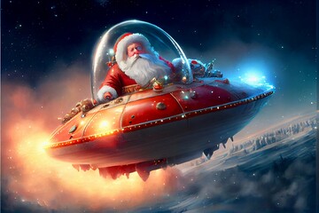 Wall Mural - Generative AI abstract render of Santa Claus in a spaceship