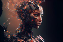 Portrait Of A Female Cyborg Robot. Concept For Artififial Intelligence. Designed Using Generative AI