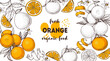 Orange fruit hand drawn design. Vector illustration. Design, package, brochure illustration. Orange fruit frame illustration. Design elements for packaging design and other.