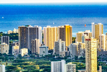 Wall Mural - Colorful Hotels Ocean Waikiki Beach Tantalus Lookout Honolulu Hawaii