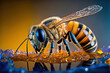 Leinwanddruck Bild - bee on a flower, honey, Generative AI 